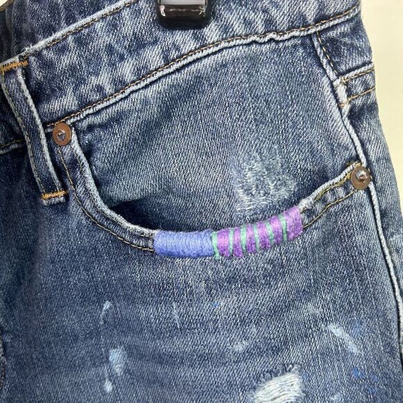 Polo Ralph Lauren Paint Splatter Jeans Women’s 28 Distressed Repair Slim Denim - Picture 7 of 16
